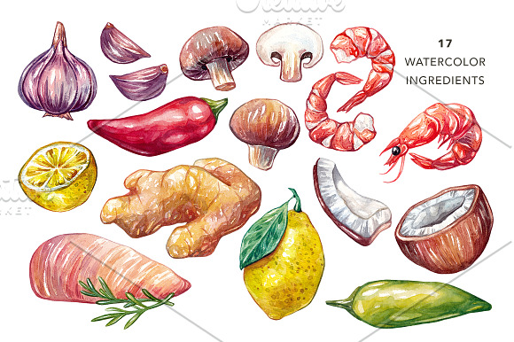 Tom Yum Soup + Ingredients in Illustrations - product preview 3