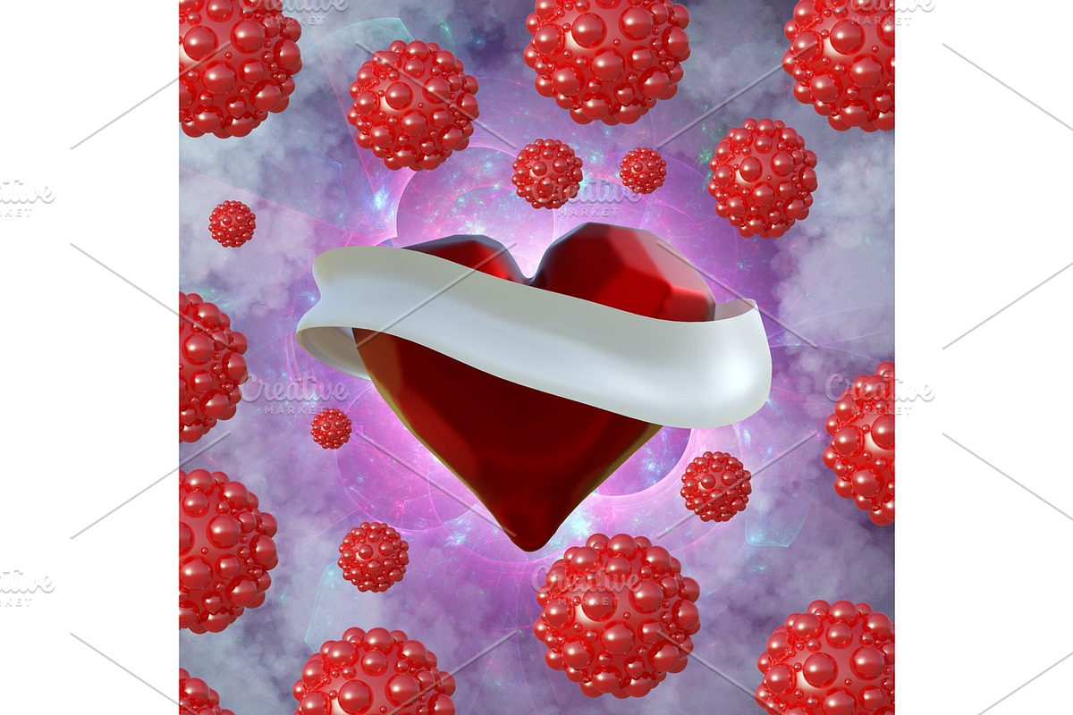 Flying red chopped heart with the white ribbon and the molecular spheres around. Copyspace for text Valentines day 3d illustration in Illustrations - product preview 8