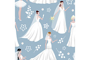 Wedding bride girl character seamless pattern background