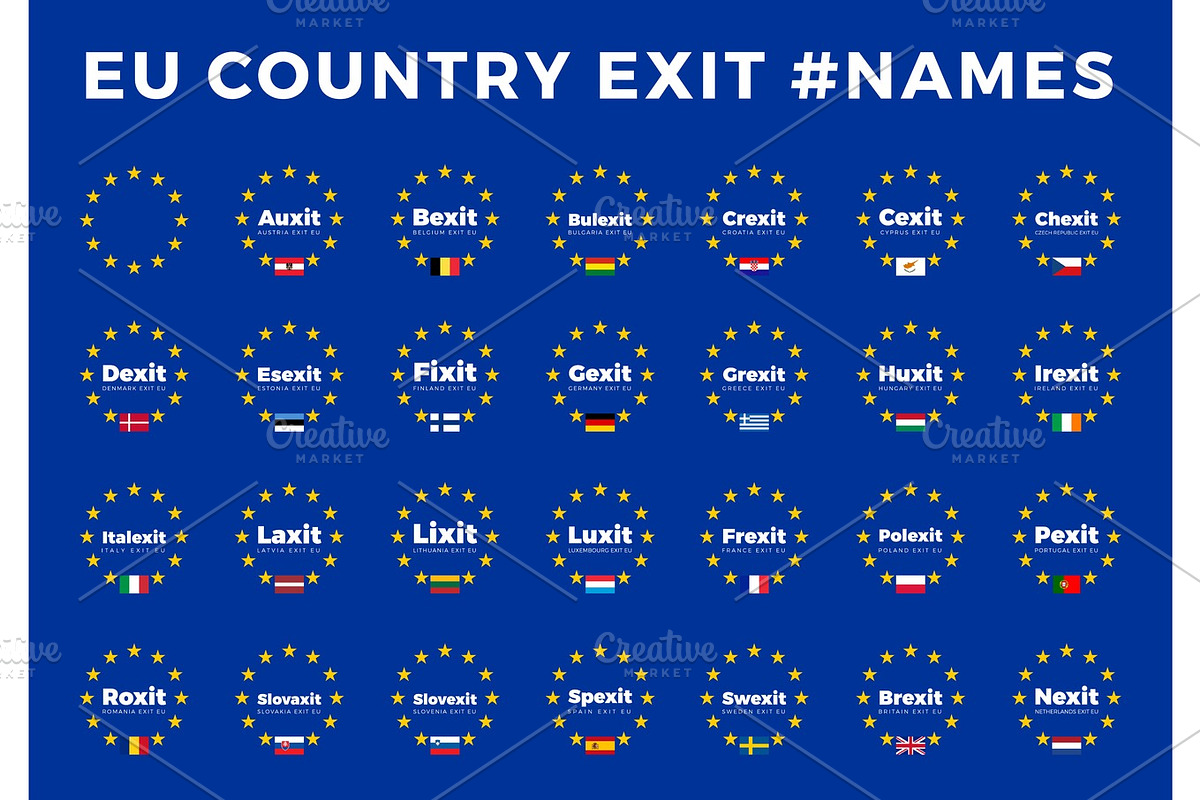 Names for EU exits Members. Brexit, Frexit, Italexit, Spexit in Illustrations - product preview 8