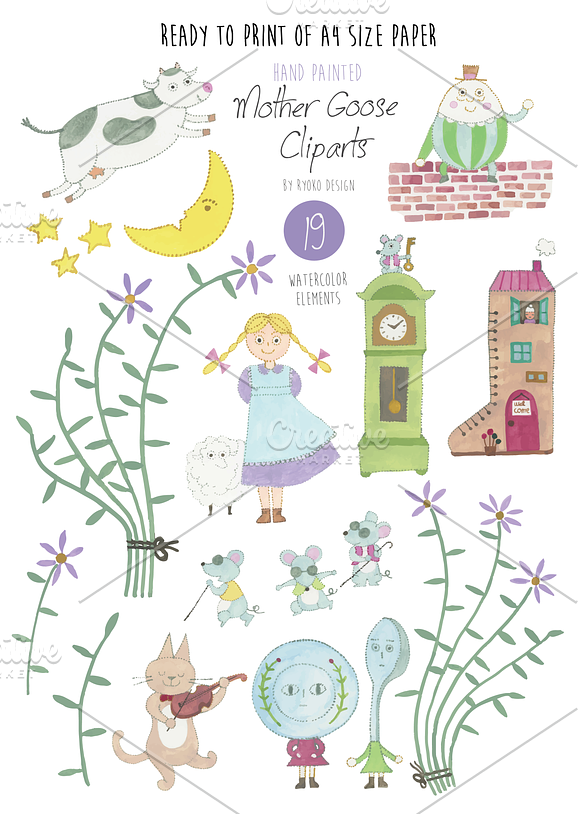 Mother goose nursery rhyme clipart in Illustrations - product preview 1