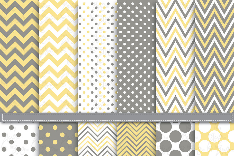 Yellow Grey Chevron Polka Dot in Illustrations - product preview 8