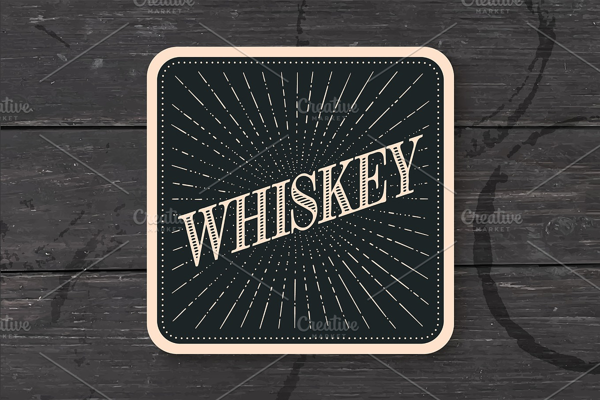 Beverage coaster for glass with inscription Whiskey in Illustrations - product preview 8