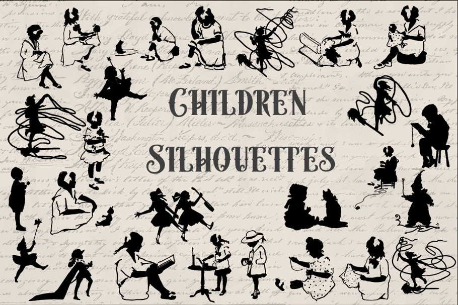 Vintage Children Silhouette Graphics in Illustrations - product preview 8