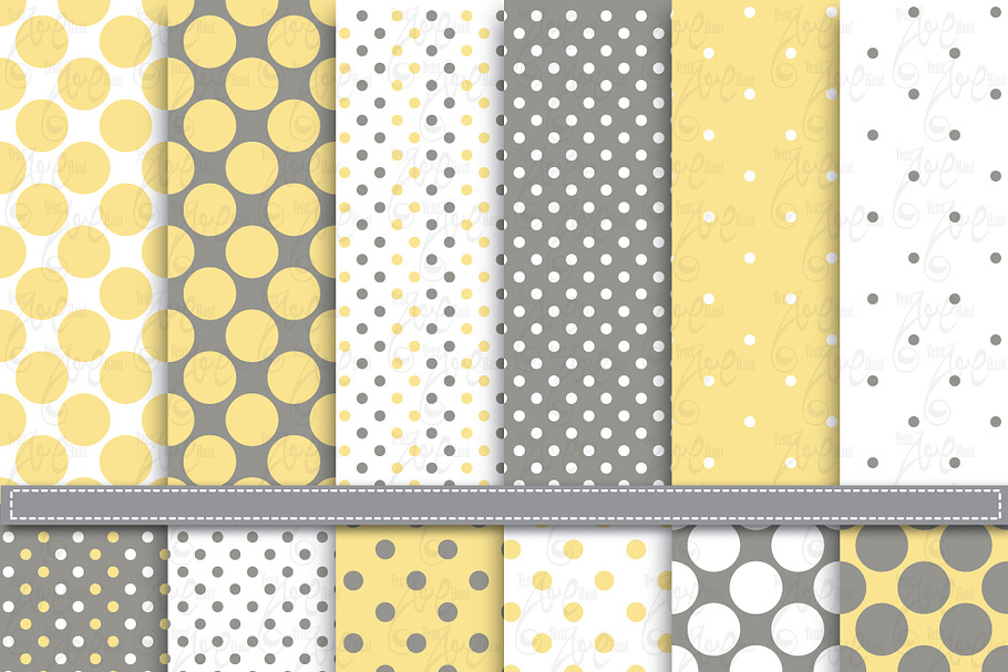 Yellow Grey Polka Dot Digital Paper