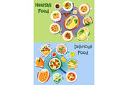 Nutritious dinner icon set for food theme design