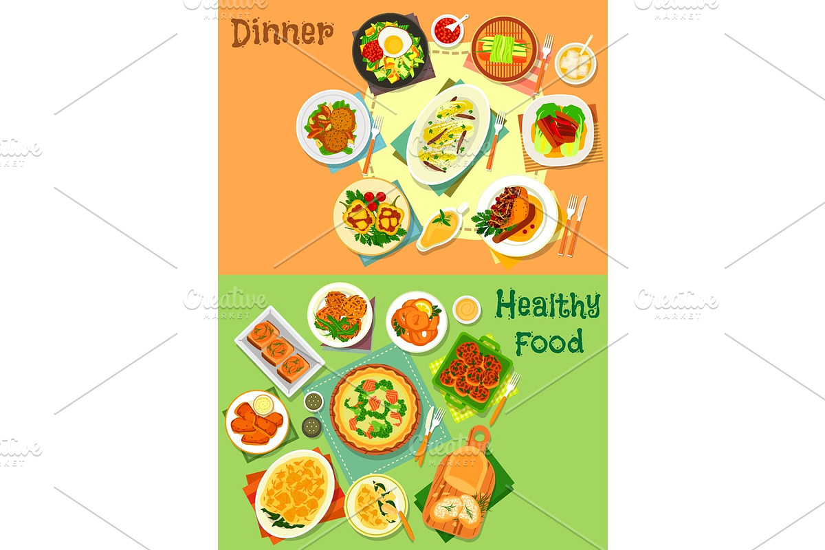 Main dishes for lunch and dinner icon set in Illustrations - product preview 8