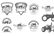 Retro tractor logos set