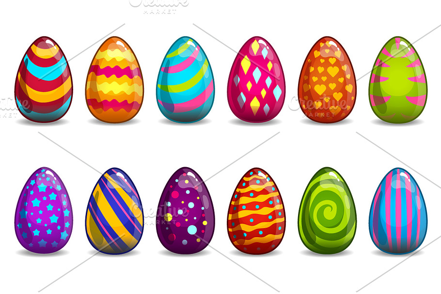 Big set with cartoon easter eggs in Illustrations - product preview 8