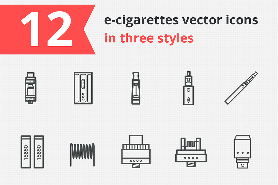 12 e-cigarettes vector icons