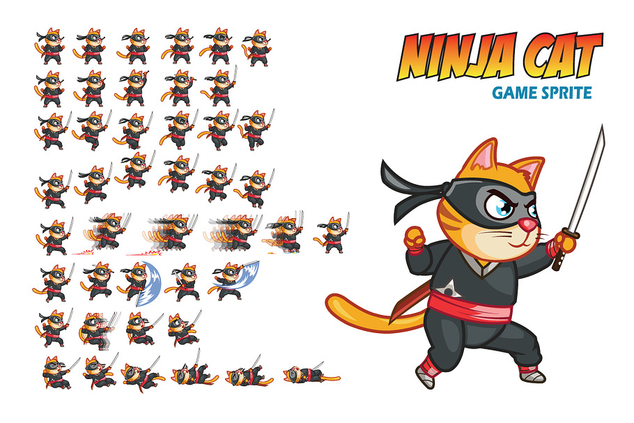 Ninja Cat Game Sprite in Illustrations - product preview 8