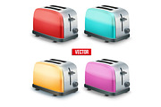 Set of Bright toasters. Vector isolated on white background.