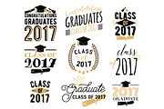 Graduation wishes overlays, labels set. Retro graduate class of 2017 badges