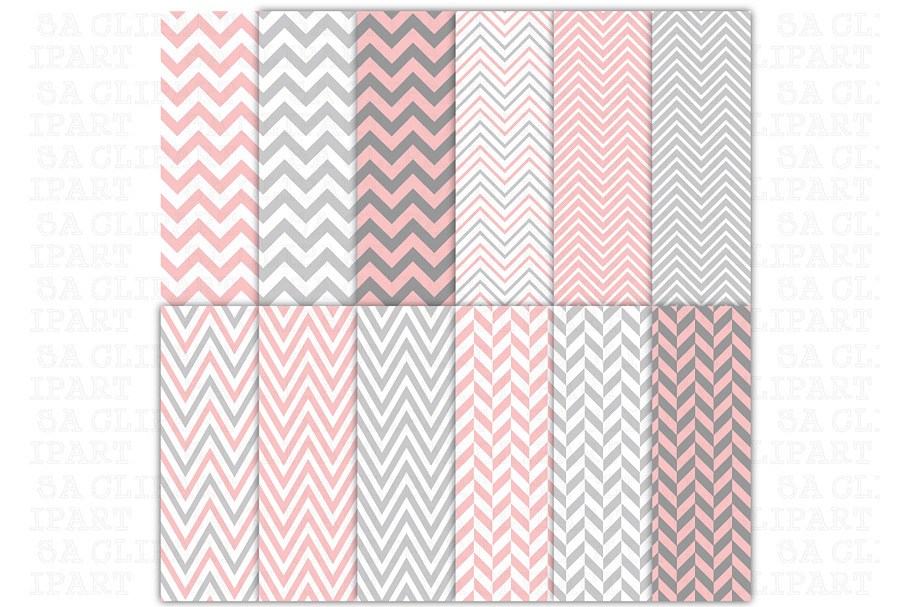 Pink Grey Chevron Digital Papers in Illustrations - product preview 8