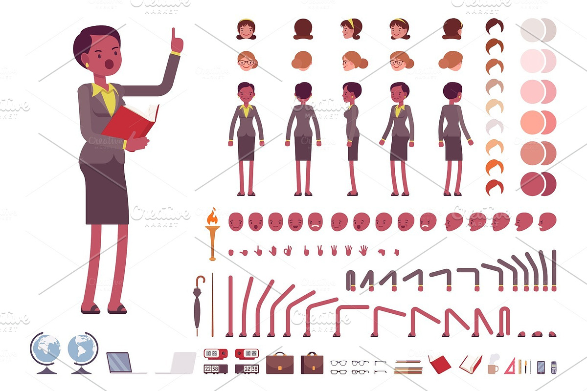 Female teacher character creation set in Illustrations - product preview 8