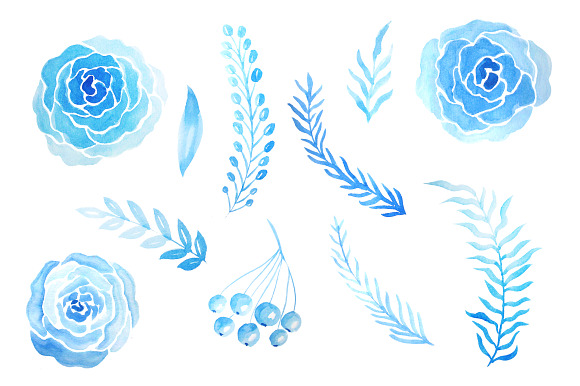 Watercolor Blue Winter Blooms in Illustrations - product preview 1
