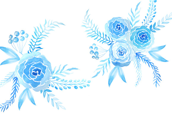 Watercolor Blue Winter Blooms in Illustrations - product preview 2