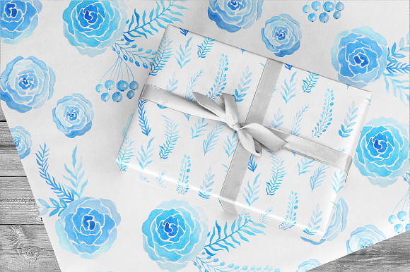 Watercolor Blue Winter Blooms in Illustrations - product preview 4