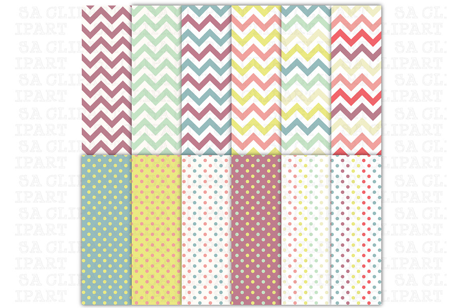 Chevron and Polka Dots Digital Paper in Illustrations - product preview 8