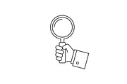 Holding magnifying glass line icon