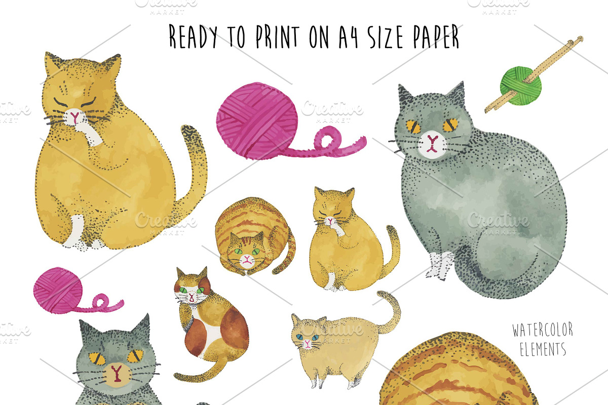 Cat watercolor animal pet graphics in Illustrations - product preview 8
