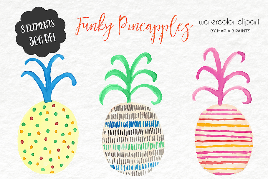 Watercolor Clip Art - Fun Pineapples