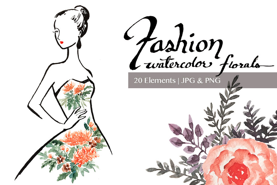 Fashion Clip art - Floral watercolor