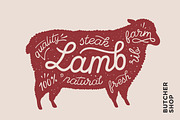Poster with red lamb silhouette. Lettering