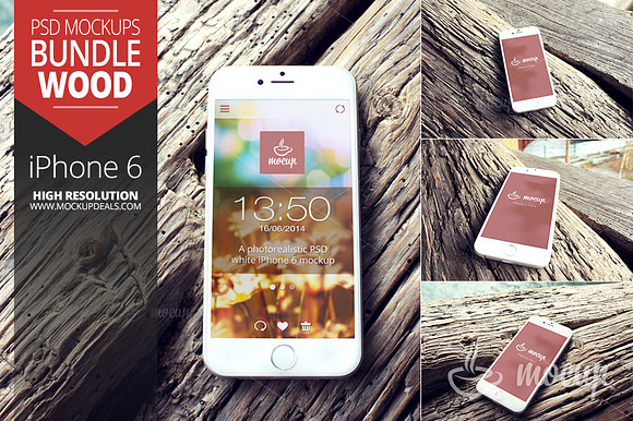 iPhone 6 Mockups set Wood in Mobile & Web Mockups - product preview 3