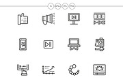 V-blog black line icons set