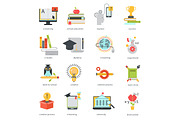 Online education icons vector set distance school symbols.