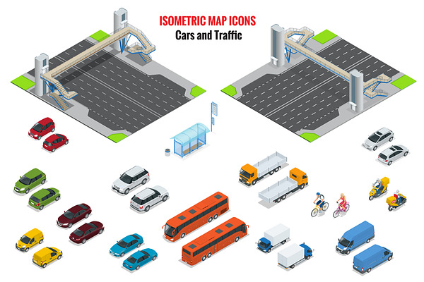 Isometric vector cars and traffic 