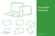 Hand drawn digital devices in green
