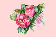 Watercolor floral peony composition