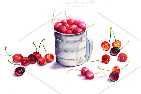 Set Watercolor Fruits And Vegetables in Objects - product preview 4