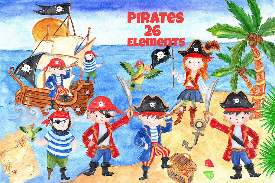 Pirate kids clipart in Illustrations - product preview 8