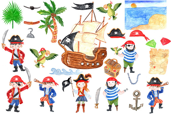 Pirate kids clipart in Illustrations - product preview 1