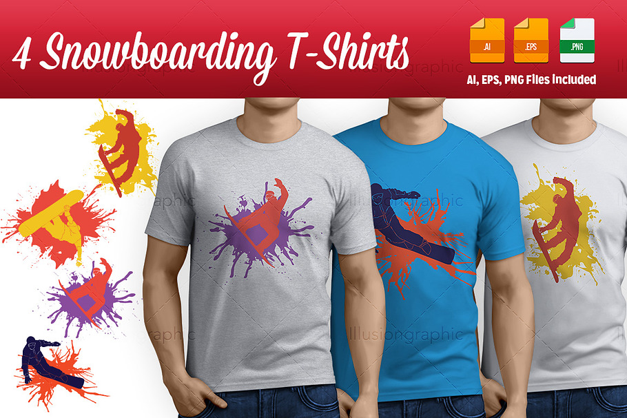 4 Snowboarding T-Shirts in Illustrations - product preview 8