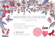 ROMANCE watercolor Ink flowers+Bonus