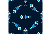 Mosaic fish vector seamless pattern