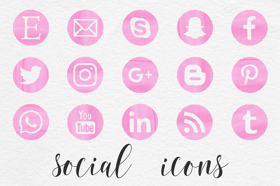 Pink Watercolor Social Icons
