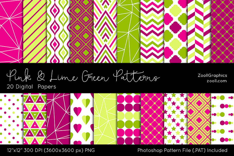 Pink & Lime Green Digital Papers