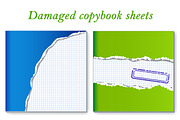 Damaged copybook sheets: set of 2