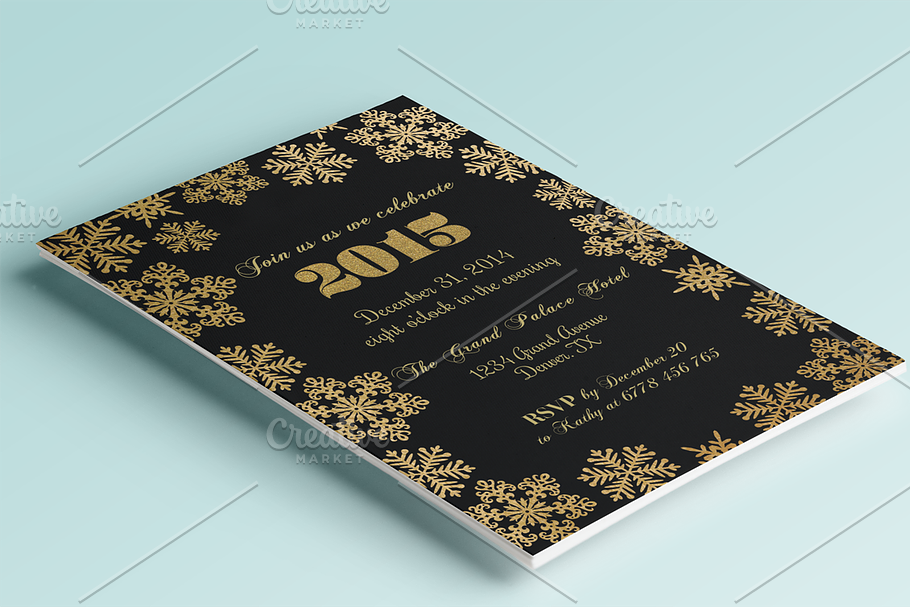 Gold New Years/Christmas invitation in Card Templates - product preview 8