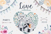 Love collection with raccoons