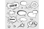 Sound effect set design for comic book. Comic Book Bang cloud, pow sound, bomb pow sound. Comic speech bubbles set