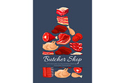 Meat and butchery products vector poster