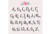 Vector colorful flower font nature colorful summer type and hand drawn alphabet spring beautiful flora set blossom lettering romantic cute design illustration.