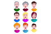 Extremely surprised young people shock portrait and frightened face emotions afraid expression person with open mouth vector illustration.