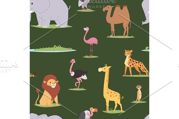 Africa animals outdoor graphic travel seamless pattern background